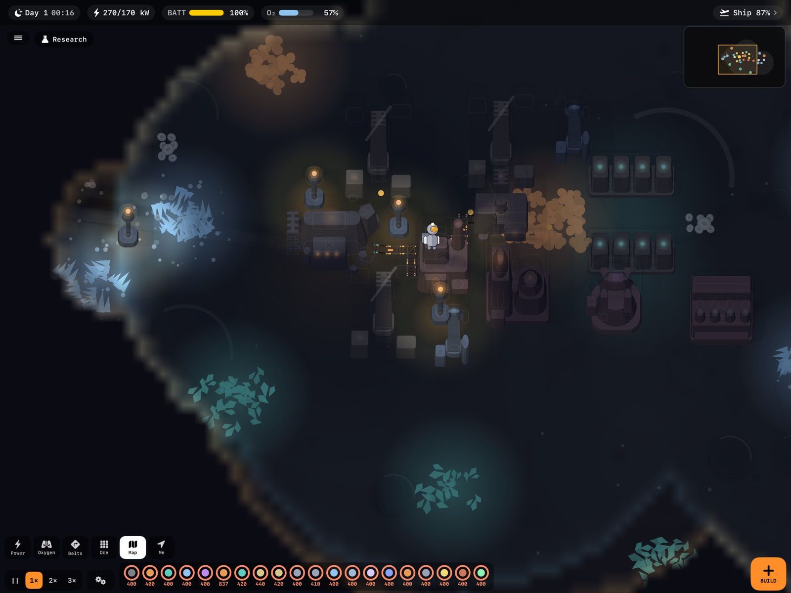 The base at night, lit by base lights against the dark